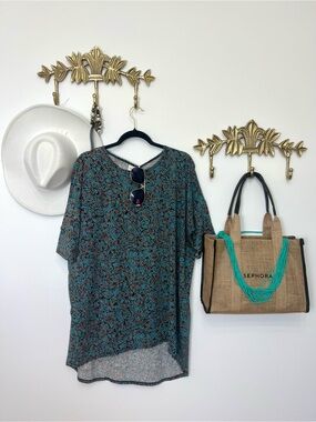 Relaxed Women’s Teal & Black Patterned tunic L/Xl
